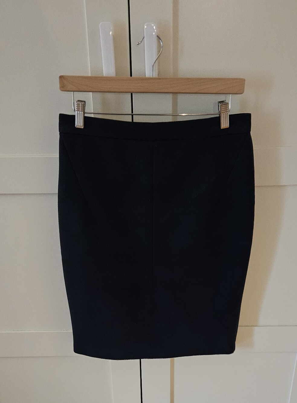 Valérie Dumaine Classic Navy Faux Suede Pencil Skirt